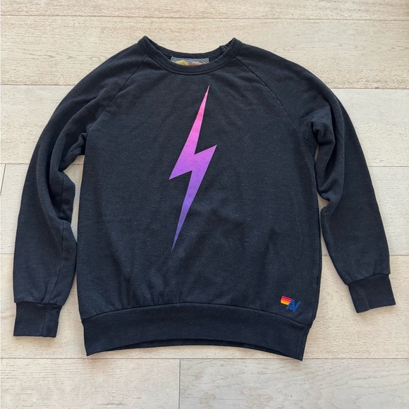 Aviator Nation Bolt Fade ombré Crew Sweatshirt sz Medium black pink purple - Picture 5 of 11
